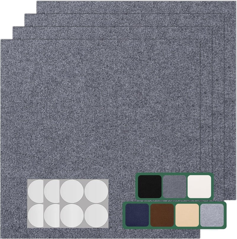 VallisCo 30 Pack Carpet Tile - 12” X 12” Self Adhesive Carpet Floor Tiles Anti-Slip Squares Peel and Stick Floor Tile DIY Installation for Bedroom (Dark Gray) - Image 1